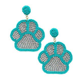 Felt Back Seed Beaded Trimmed Bling Paw Dangle Earrings - Madeline Love - Flyclothing LLC