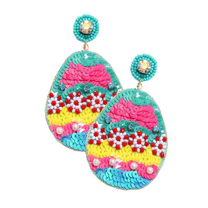 Felt Back Sequin Easter Egg Dangle Earrings - Madeline Love - Flyclothing LLC