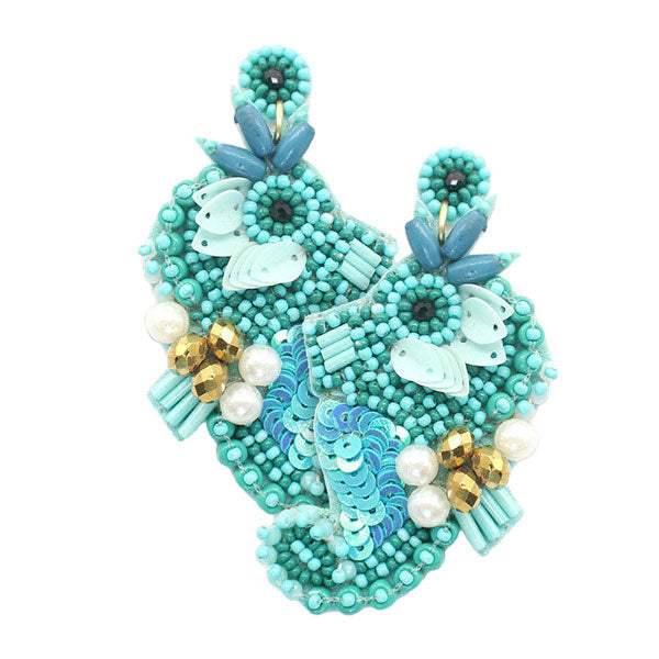 Felt Back Sequin Pearl Seed Beaded Seahorse Dangle Earrings - Madeline Love - Flyclothing LLC
