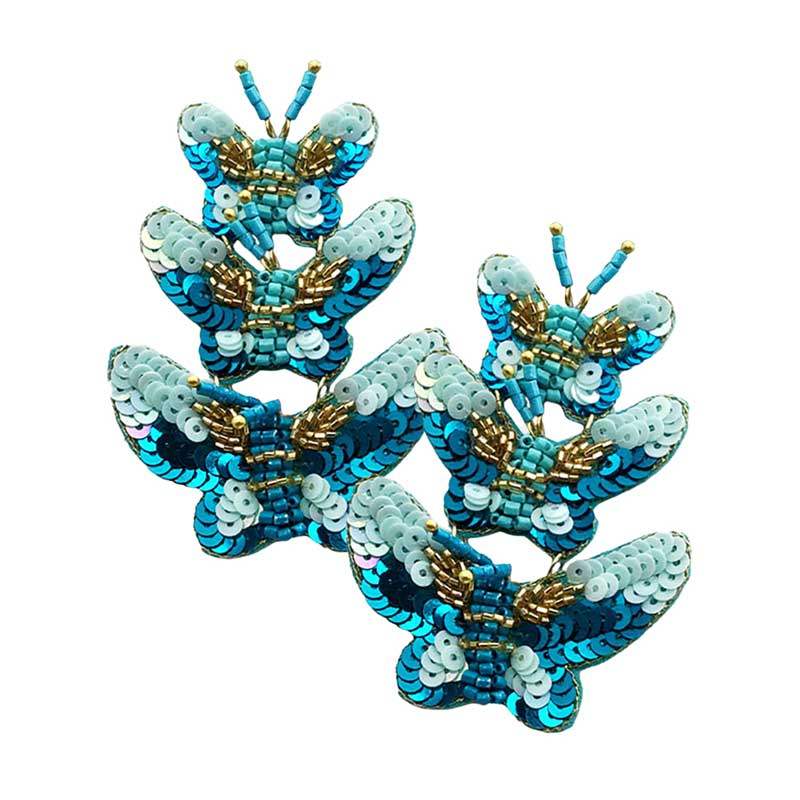 Felt Back Sequin Triple Butterfly Link Dangle Earrings - Madeline Love - Flyclothing LLC