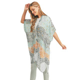 Floral Leaf Patterned Cover Up Kimono Poncho - Madeline Love - Flyclothing LLC