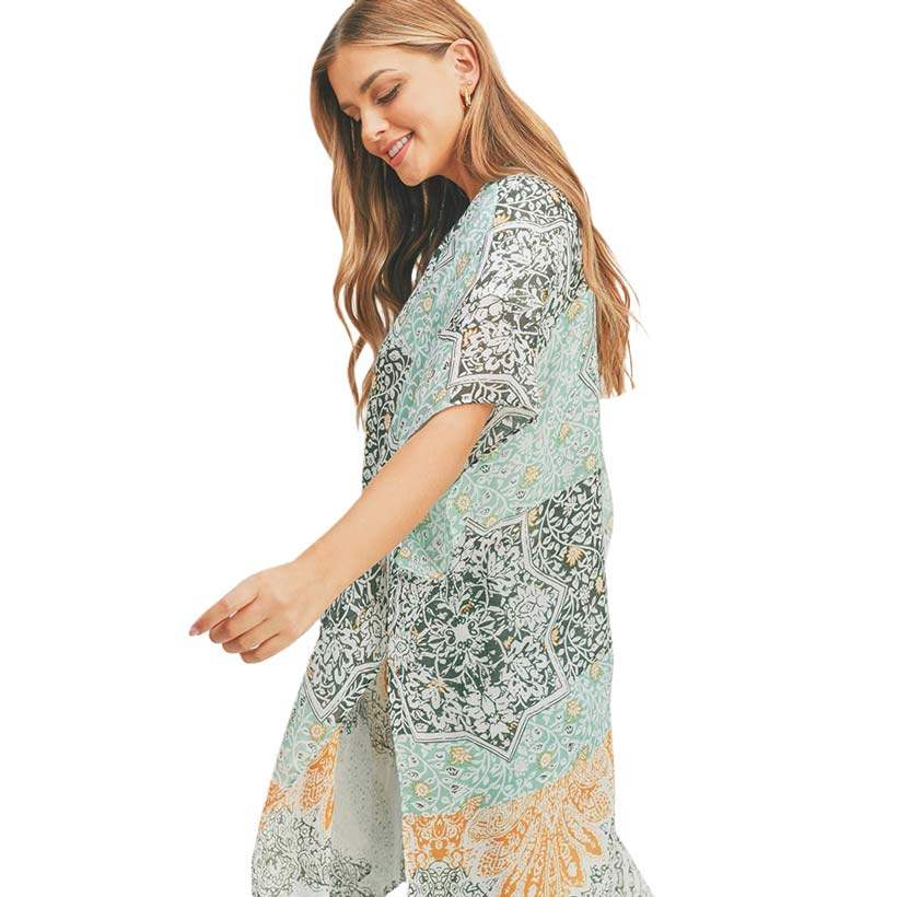 Floral Leaf Patterned Cover Up Kimono Poncho - Madeline Love - Flyclothing LLC