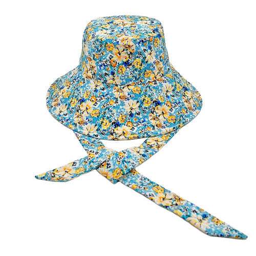 Flower Patterned Chin Tie Bucket Hat - Madeline Love - Flyclothing LLC