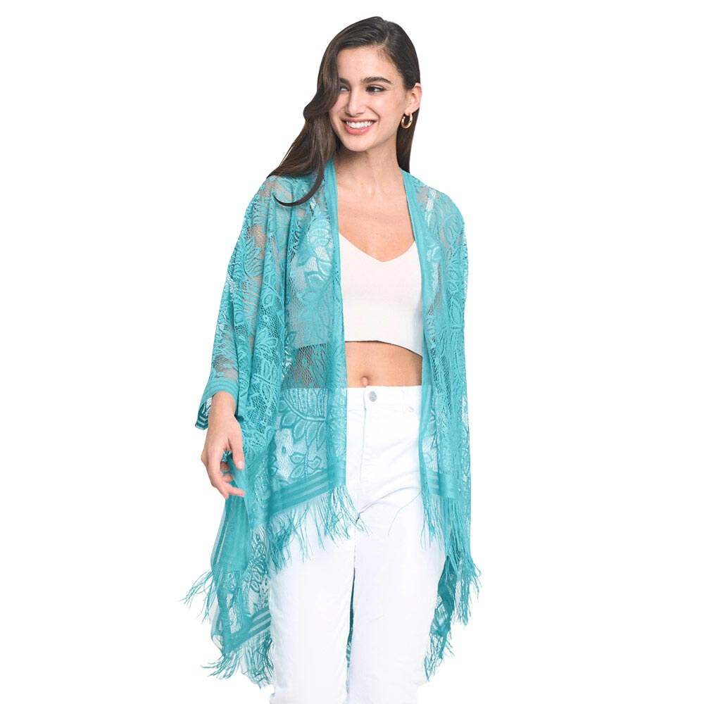 Leaf Lace Cover Up Kimono Poncho - Madeline Love - Flyclothing LLC
