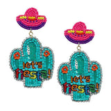 Lets Fiesta Felt Back Sequin Beaded Cactus Dangle Earrings - Madeline Love - Flyclothing LLC