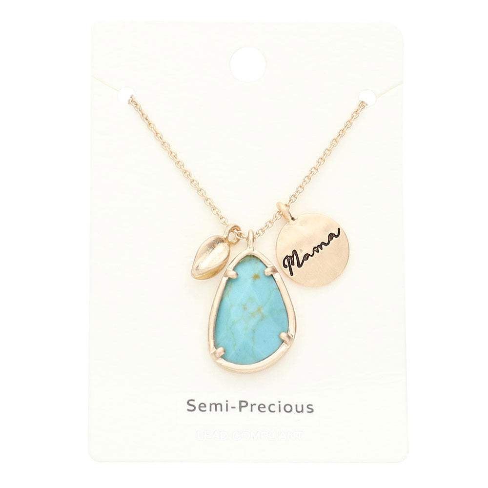 Mama Metal Disc Teardrop Semi Precious Pendant Necklace - Madeline Love - Flyclothing LLC