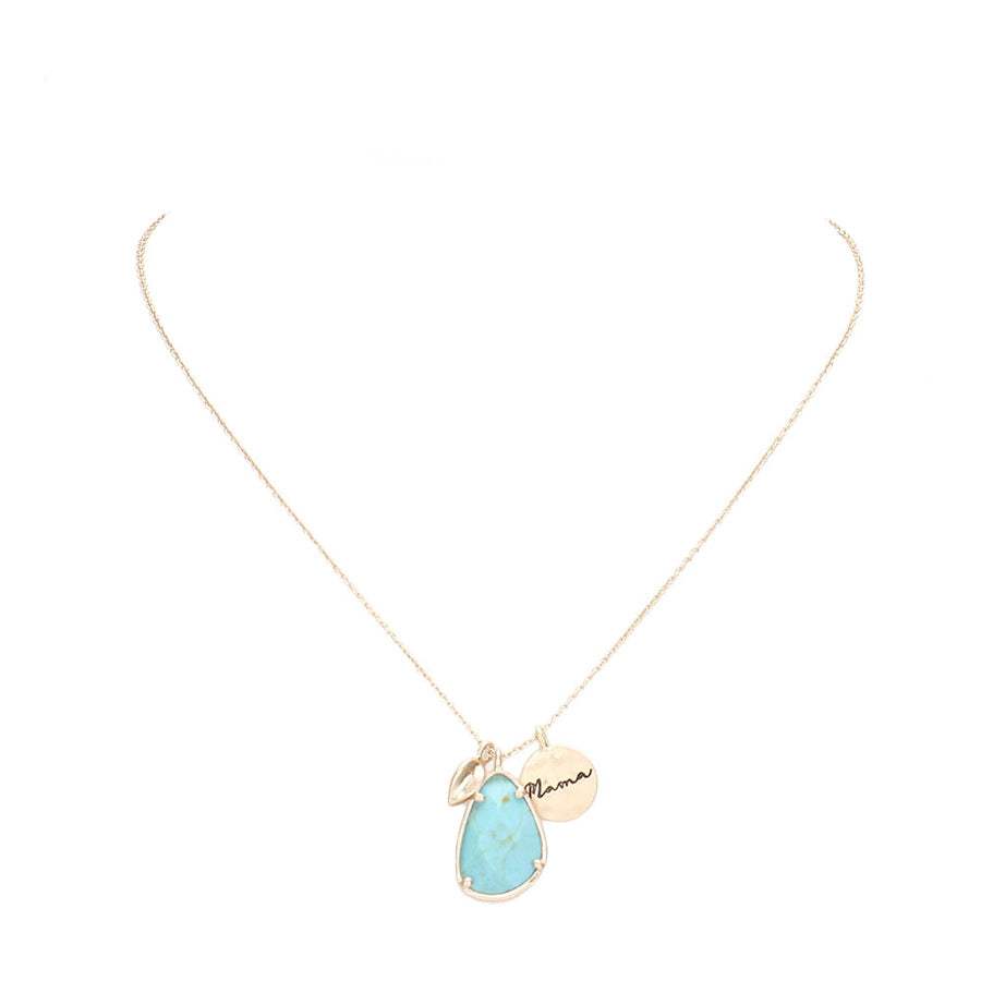 Mama Metal Disc Teardrop Semi Precious Pendant Necklace - Madeline Love - Flyclothing LLC