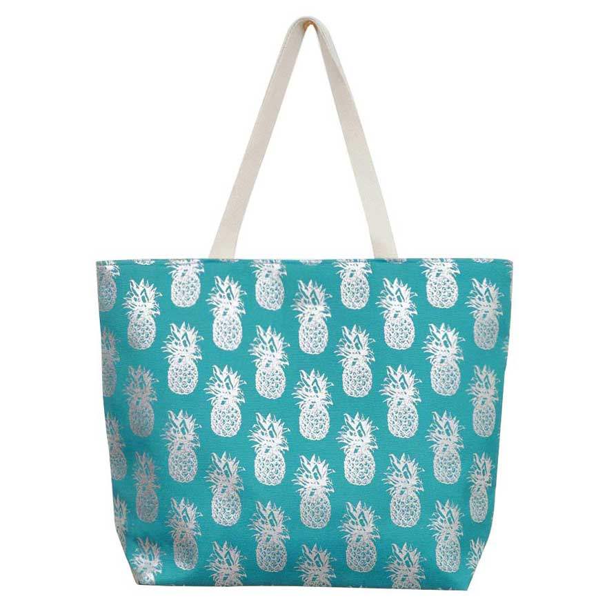 Metallic Pineapple Patterned Beach Tote Bag - Madeline Love - Flyclothing LLC