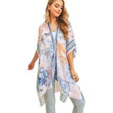 Multi Flower Patterned Cover Up Kimono Poncho - Madeline Love - Flyclothing LLC