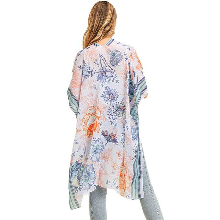 Multi Flower Patterned Cover Up Kimono Poncho - Madeline Love - Flyclothing LLC