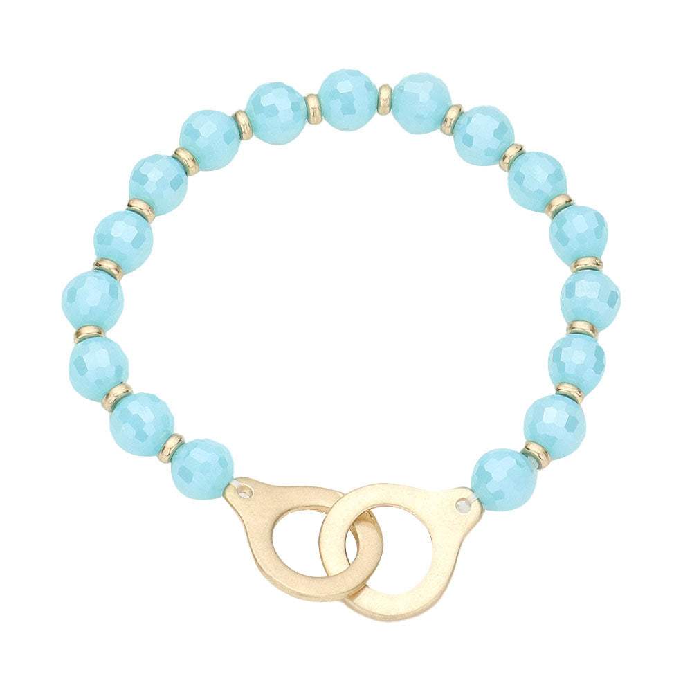 Open Metal Link Accented Faceted Beaded Stretch Bracelet - Madeline Love - Flyclothing LLC