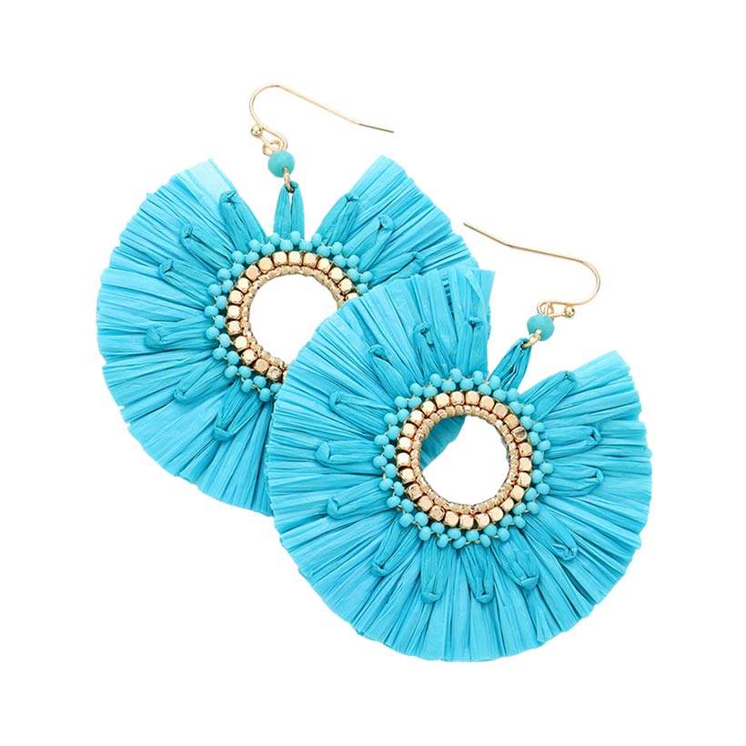 Raffia Trimmed Open Circle Dangle Earrings - Madeline Love - Flyclothing LLC