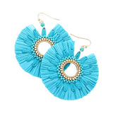 Raffia Trimmed Open Circle Dangle Earrings - Madeline Love - Flyclothing LLC
