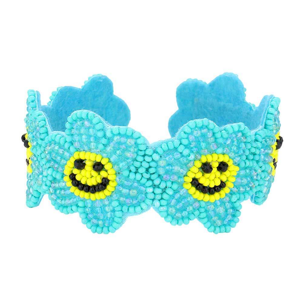 Seed Beaded Smile Flower Cuff Bracelet - Madeline Love - Flyclothing LLC