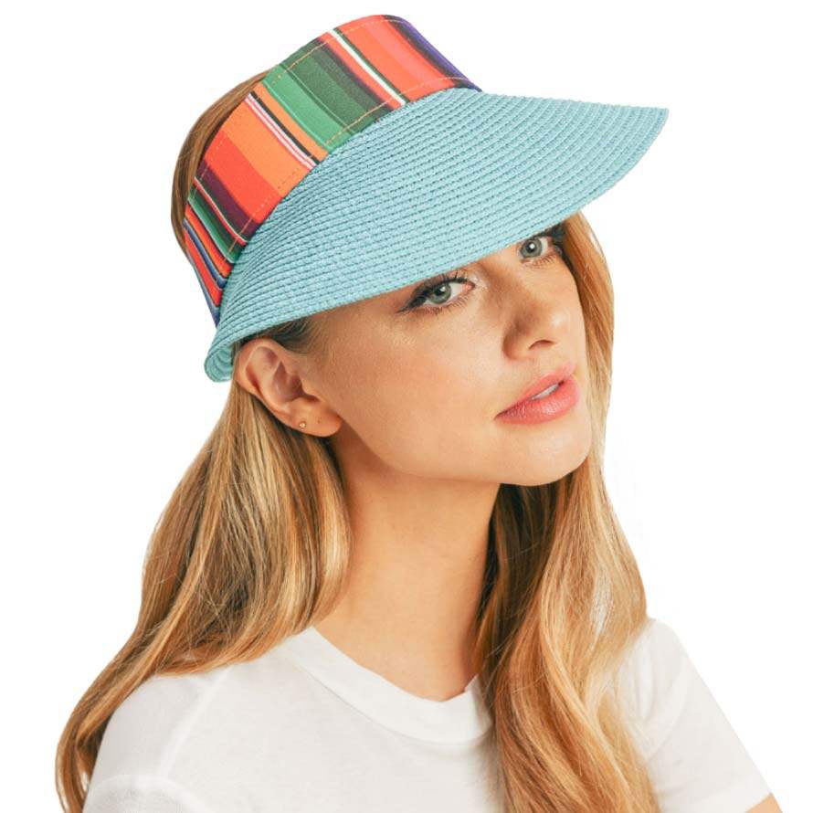 Serape Straw Visor Sun Hat - Madeline Love - Flyclothing LLC