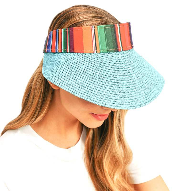 Serape Straw Visor Sun Hat - Madeline Love - Flyclothing LLC