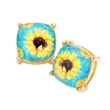 Sunflower Printed Square Stud Earrings - Madeline Love - Flyclothing LLC