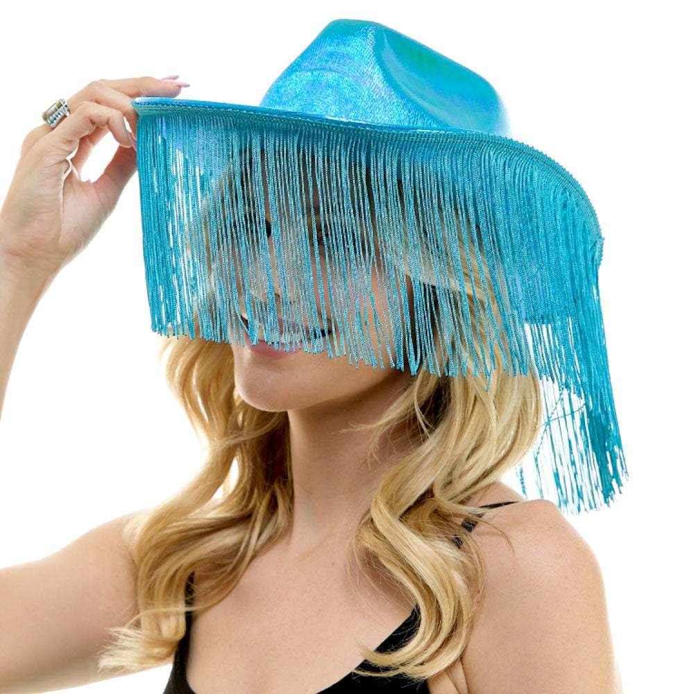 Shiny Western Cowboy Hat with Fringe - Madeline Love - Flyclothing LLC