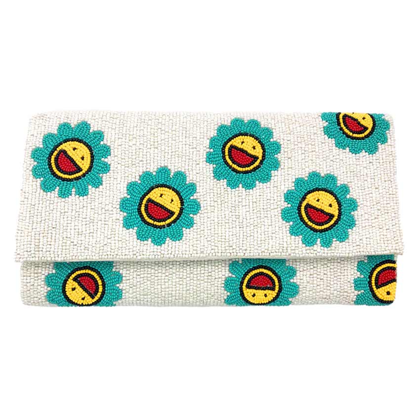 Smile Flower Seed Beaded Clutch Crossbody Bag - Madeline Love - Flyclothing LLC