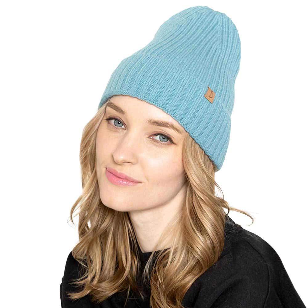 Solid Ribbed Cuff Beanie Hat - Madeline Love - Flyclothing LLC