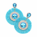 Teardrop Round Stone Accented Tassel Fringe Dangle Earrings - Madeline Love - Flyclothing LLC