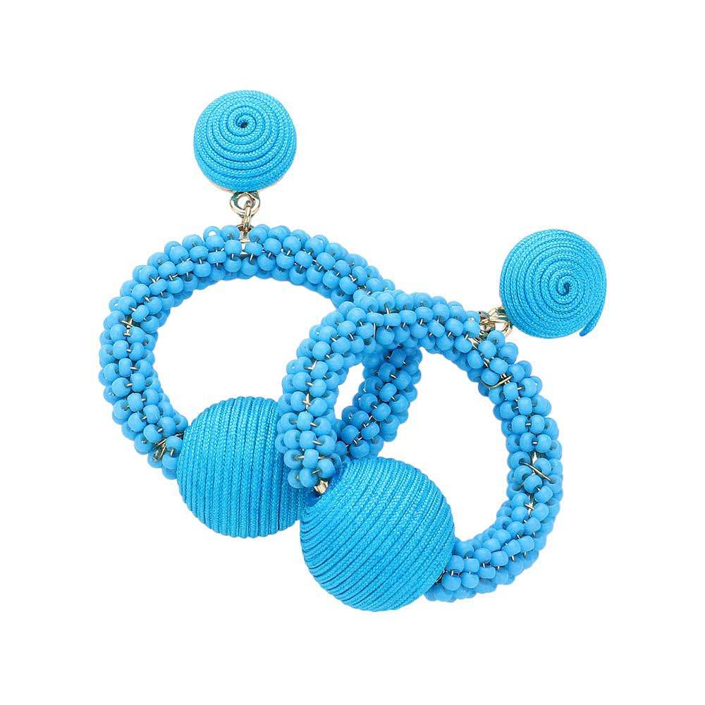Thread Wrapped Ball Accented Beaded Open Circle Earrings - Madeline Love - Flyclothing LLC