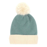 Two Tone Knit Pom Pom Beanie Hat - Madeline Love - Flyclothing LLC