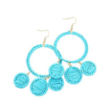 Woven Raffia Open Circle Triple Round Link Dangle Earrings - Madeline Love - Flyclothing LLC