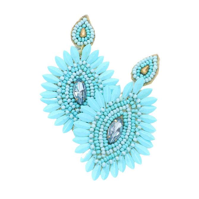 Felt Back Stone Beaded Boho Fringe Dangle Earrings - Madeline Love - Flyclothing LLC