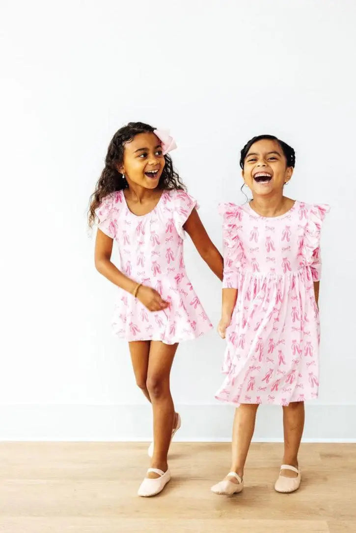 Twirling en Pointe 3/4 Sleeve Ruffle Twirl Dress - Mila & Rose ® - Flyclothing LLC