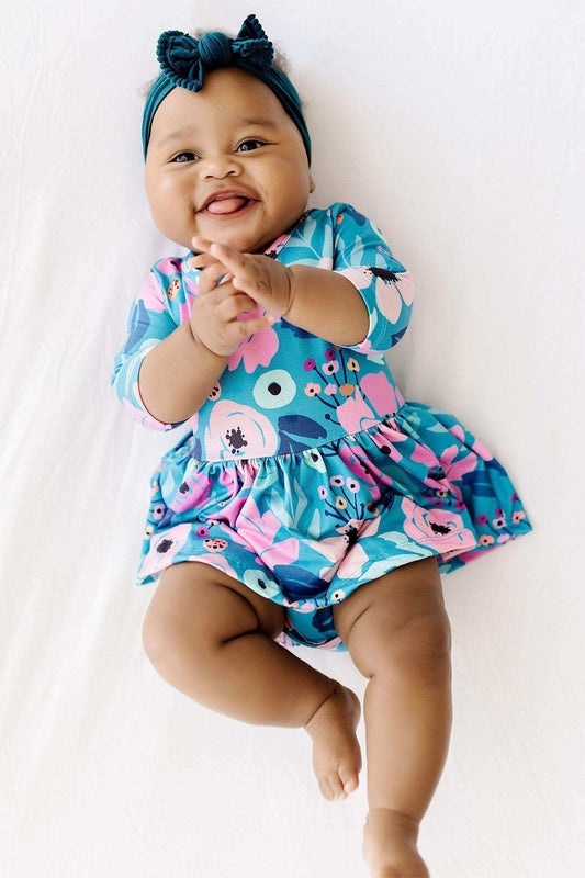 Twirling in Teal 3/4 Sleeve Twirl Bodysuit - Mila & Rose ® - Flyclothing LLC
