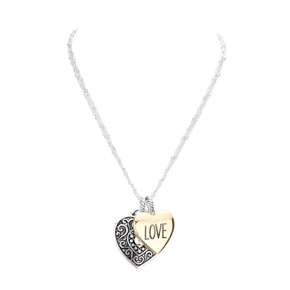 LOVE Antique Metal Heart Pendant Necklace - Madeline Love - Flyclothing LLC