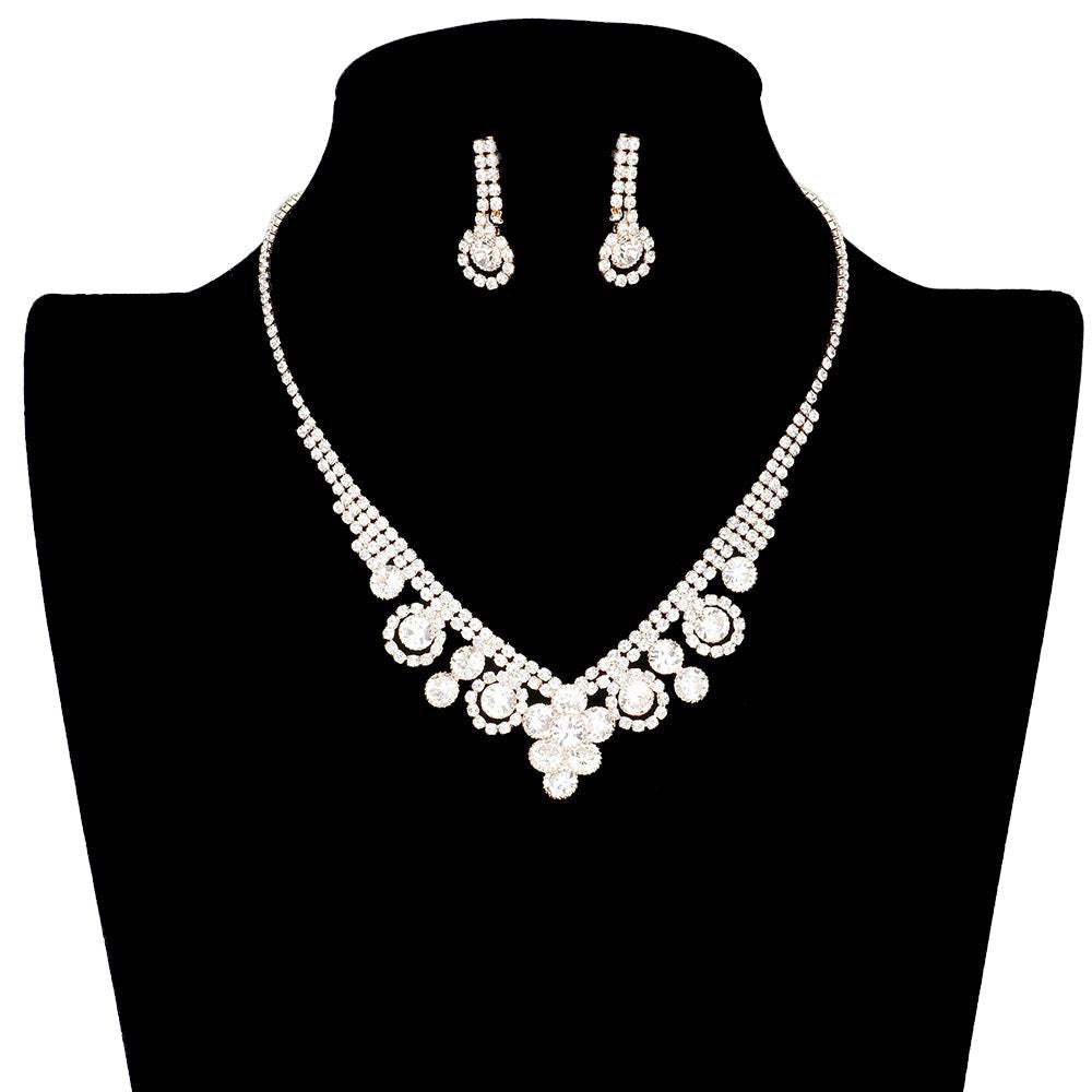 Round Stone Flower Accented Rhinestone Pave Necklace - Madeline Love - Flyclothing LLC