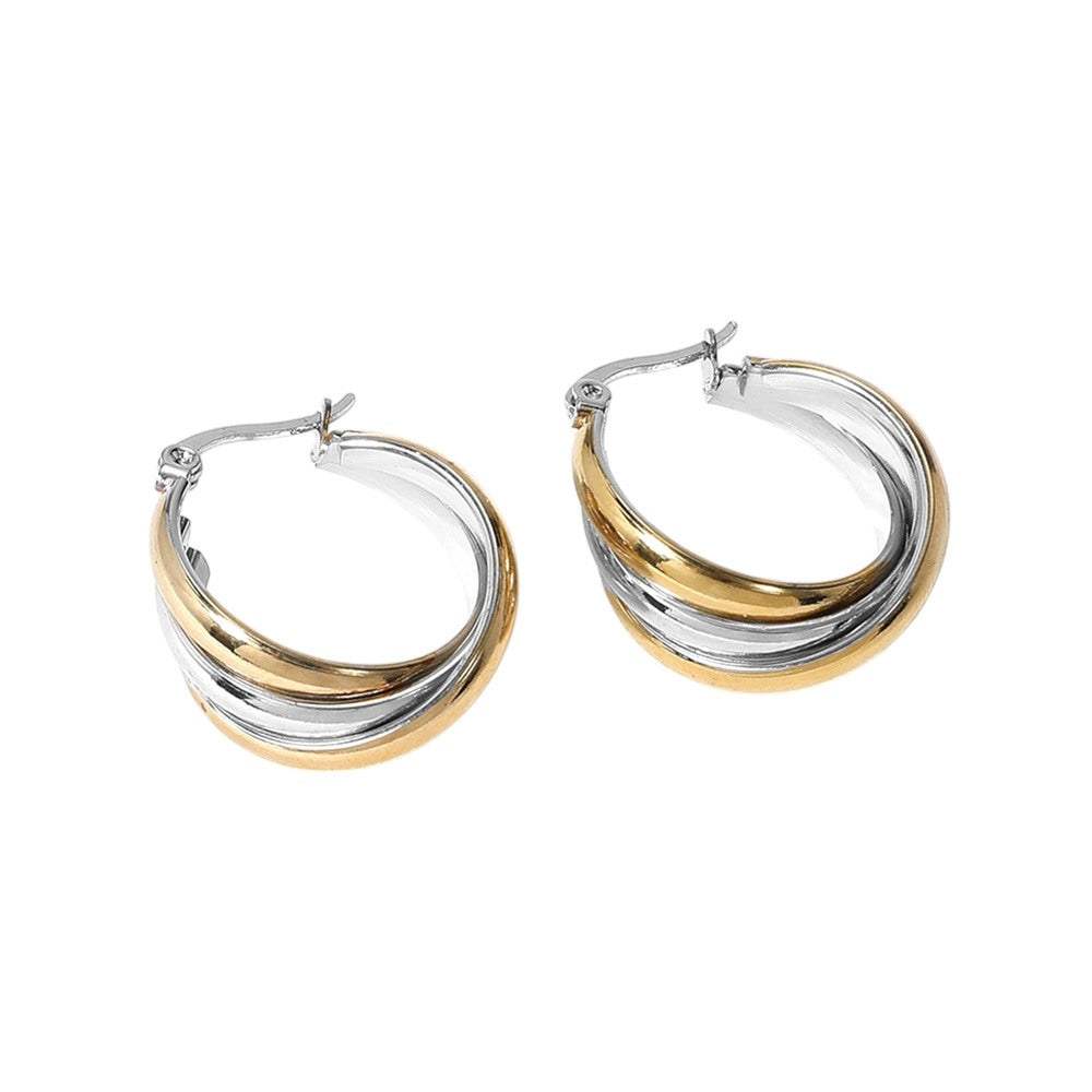 Stainless Steel Twisted Pin Catch Hoop Earrings - Madeline Love - Flyclothing LLC
