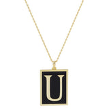 Gold Dipped Enamel Rectangle Monogram Pendant Necklace - Madeline Love - Flyclothing LLC