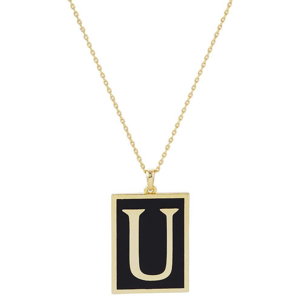 Gold Dipped Enamel Rectangle Monogram Pendant Necklace - Madeline Love - Flyclothing LLC