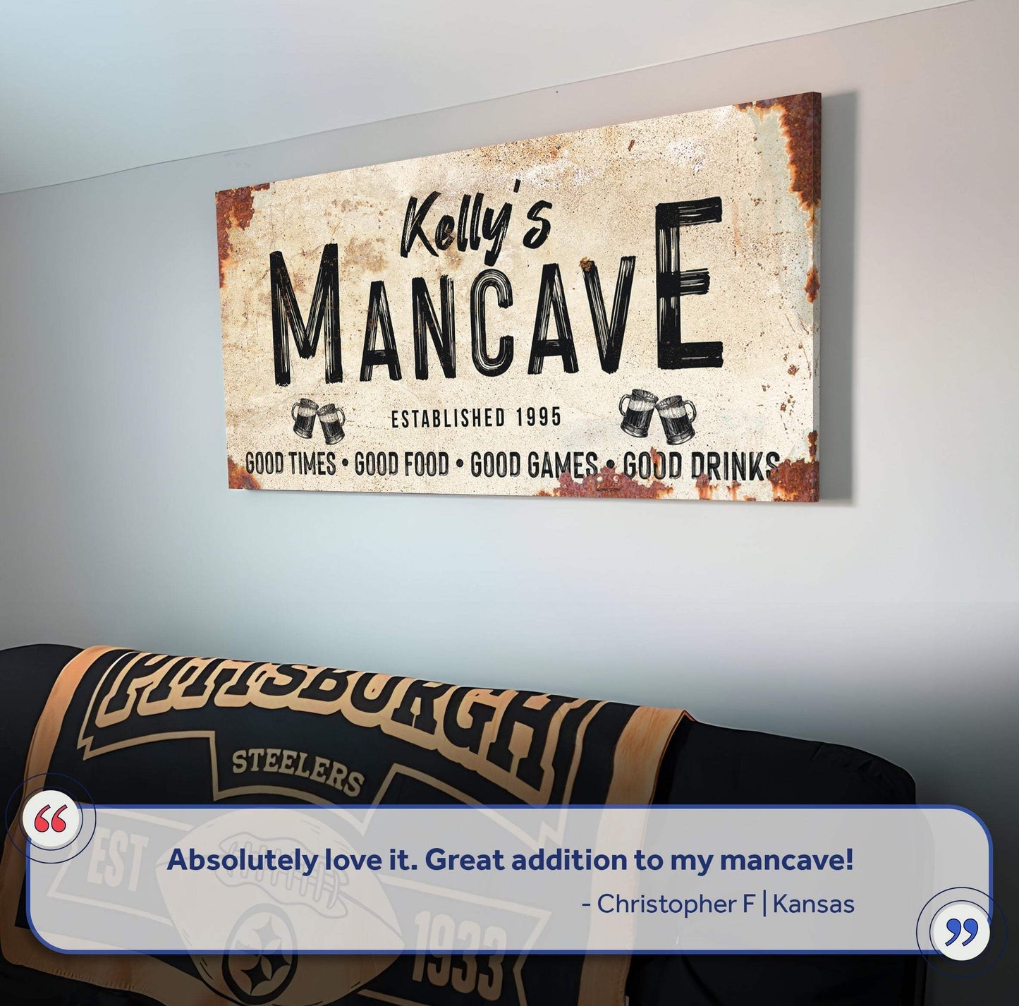 Good Times Personalized Man Cave Sign: Custom Bar Signs for Home Bar – Perfect Man Cave Wall Decor - Tailored Canvases - Flyclothing LLC