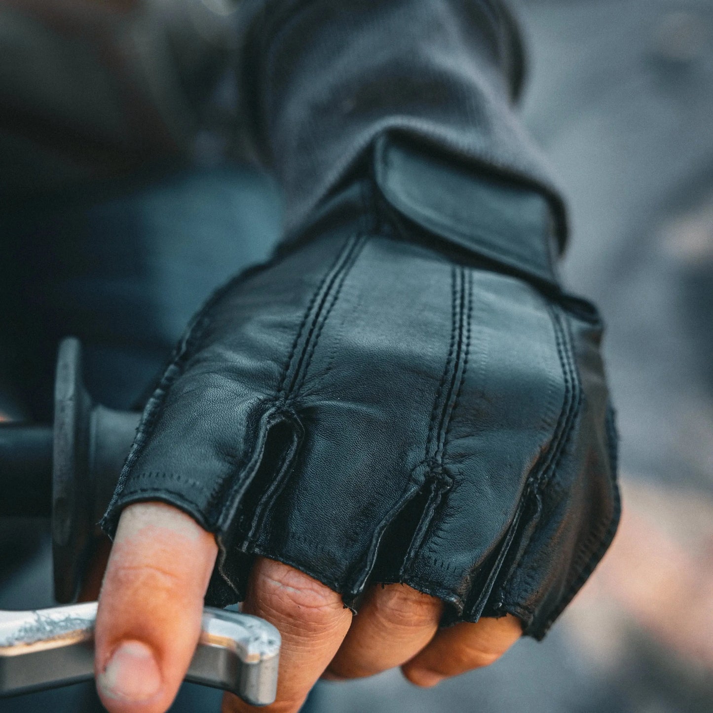 Mens Fingerless Leather Gloves - Unik Just for Bikers - Flyclothing LLC