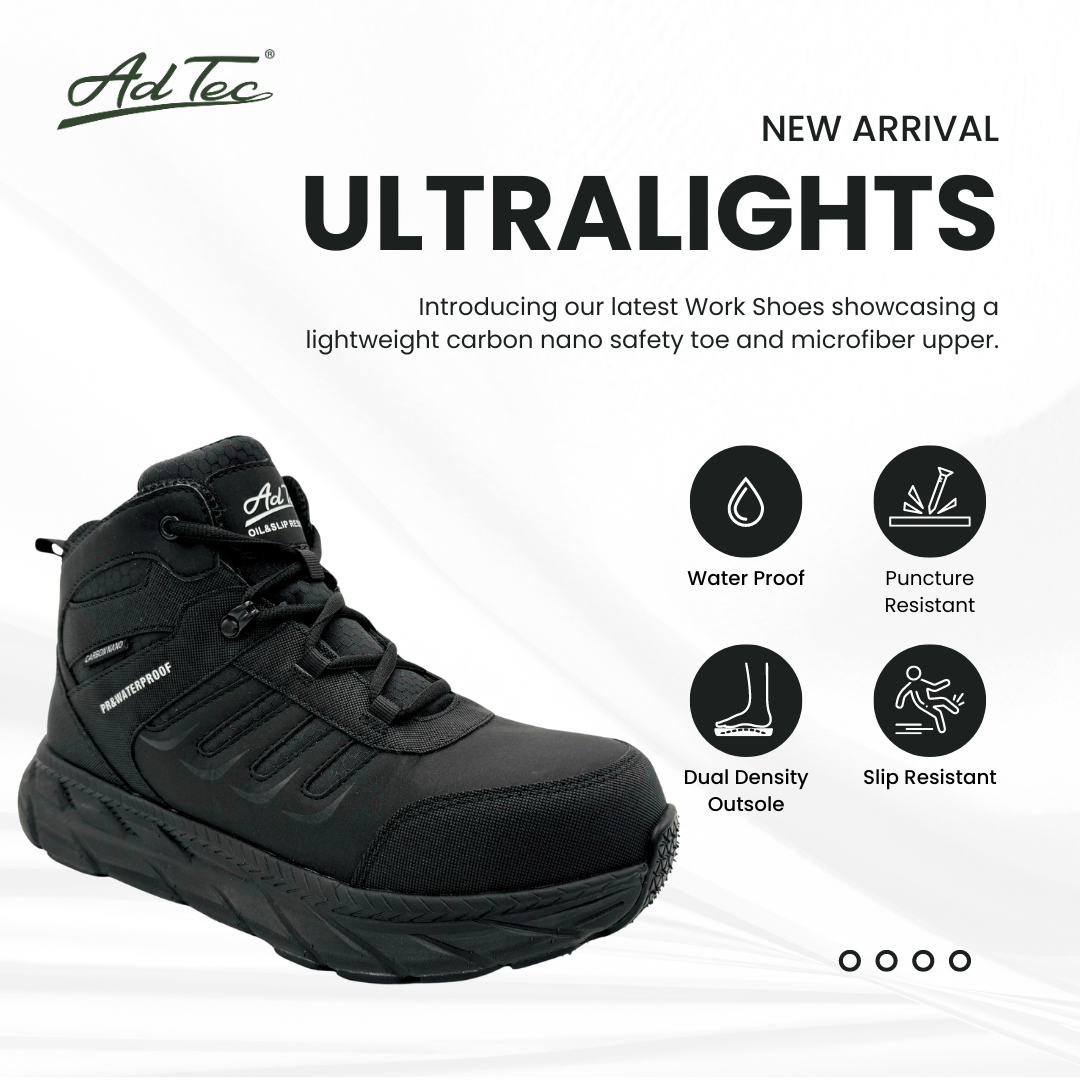 Adtec ULTRALIGHT: WOMEN'S 6" WORK BOOT: BLACK [ NANO SAFETY TOE, WATERPROOF, PR, SR, EH] - AdTec - Flyclothing LLC