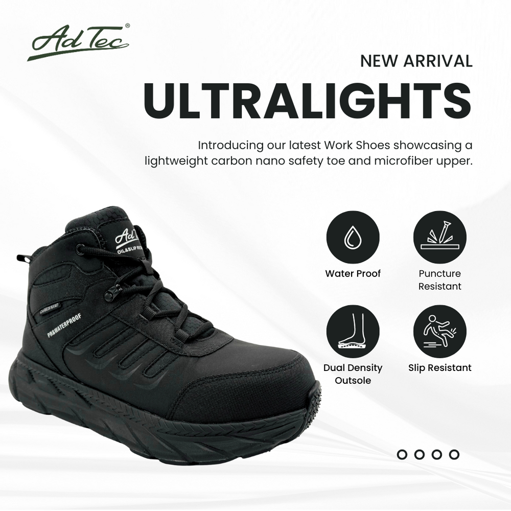 Adtec ULTRALIGHT: WOMEN'S 6" WORK BOOT: BLACK [ NANO SAFETY TOE, WATERPROOF, PR, SR, EH] - AdTec - Flyclothing LLC
