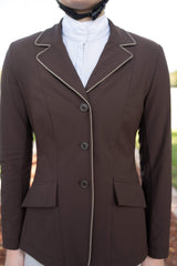 Grand Prix Ladies EQJ 3 Button Show Coat, Chocolate with Tan Piping - Huntley Equestrian - Flyclothing LLC