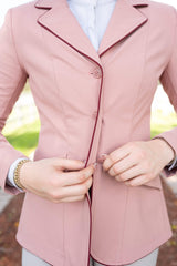 Grand Prix Ladies EQJ 3 Button Show Coat, Rose with Burgundy Piping - Huntley Equestrian - Flyclothing LLC