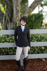 Grand Prix Ladies EQJ 3 Button Show Coat, NY Tech Fabric, Black - Huntley Equestrian - Flyclothing LLC