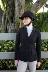 Grand Prix Ladies EQJ 3 Button Show Coat, NY Tech Fabric, Black - Huntley Equestrian - Flyclothing LLC