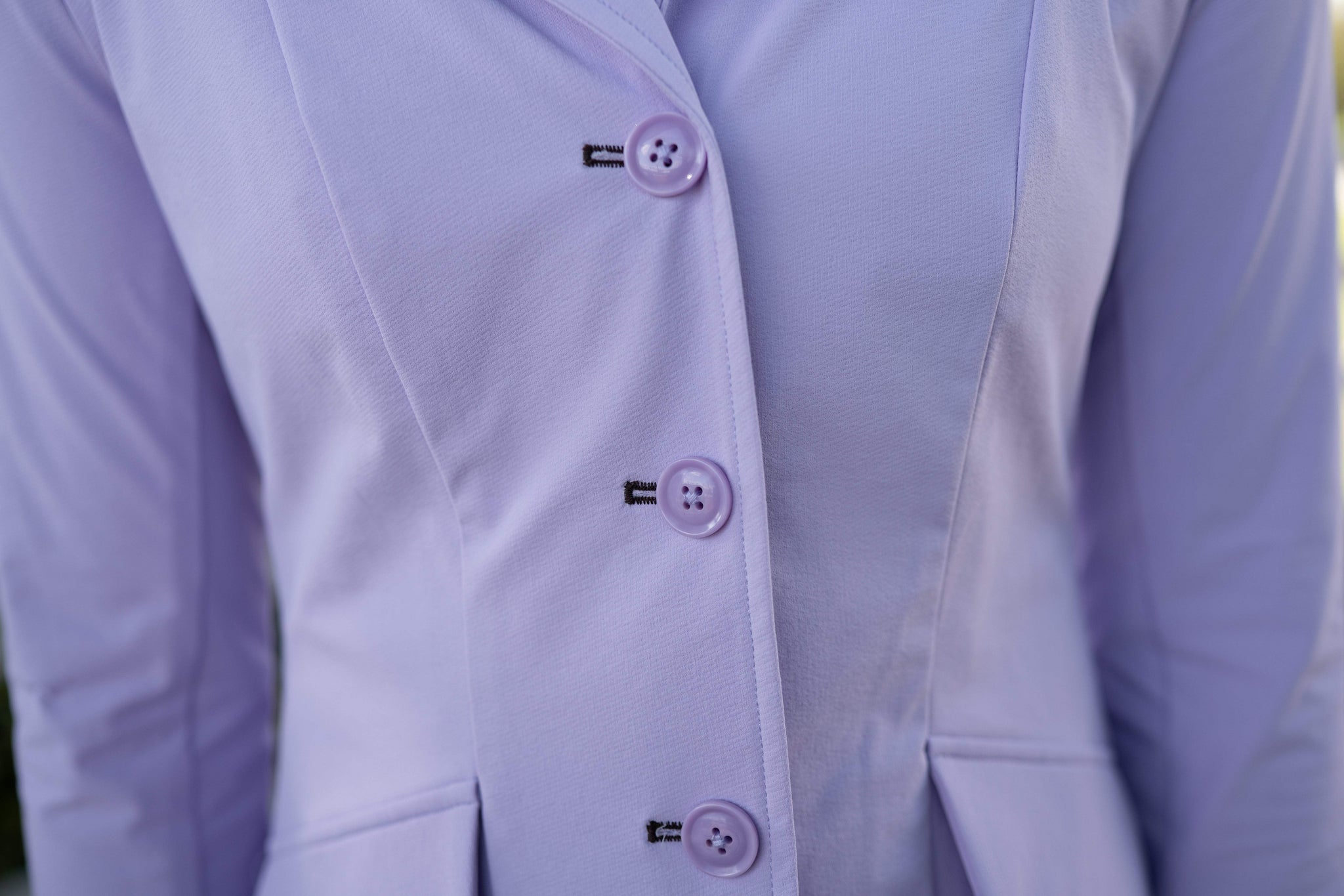 Grand Prix Ladies EQJ 3 Button Show Coat, Lilac with Chocolate Collar - Huntley Equestrian - Flyclothing LLC
