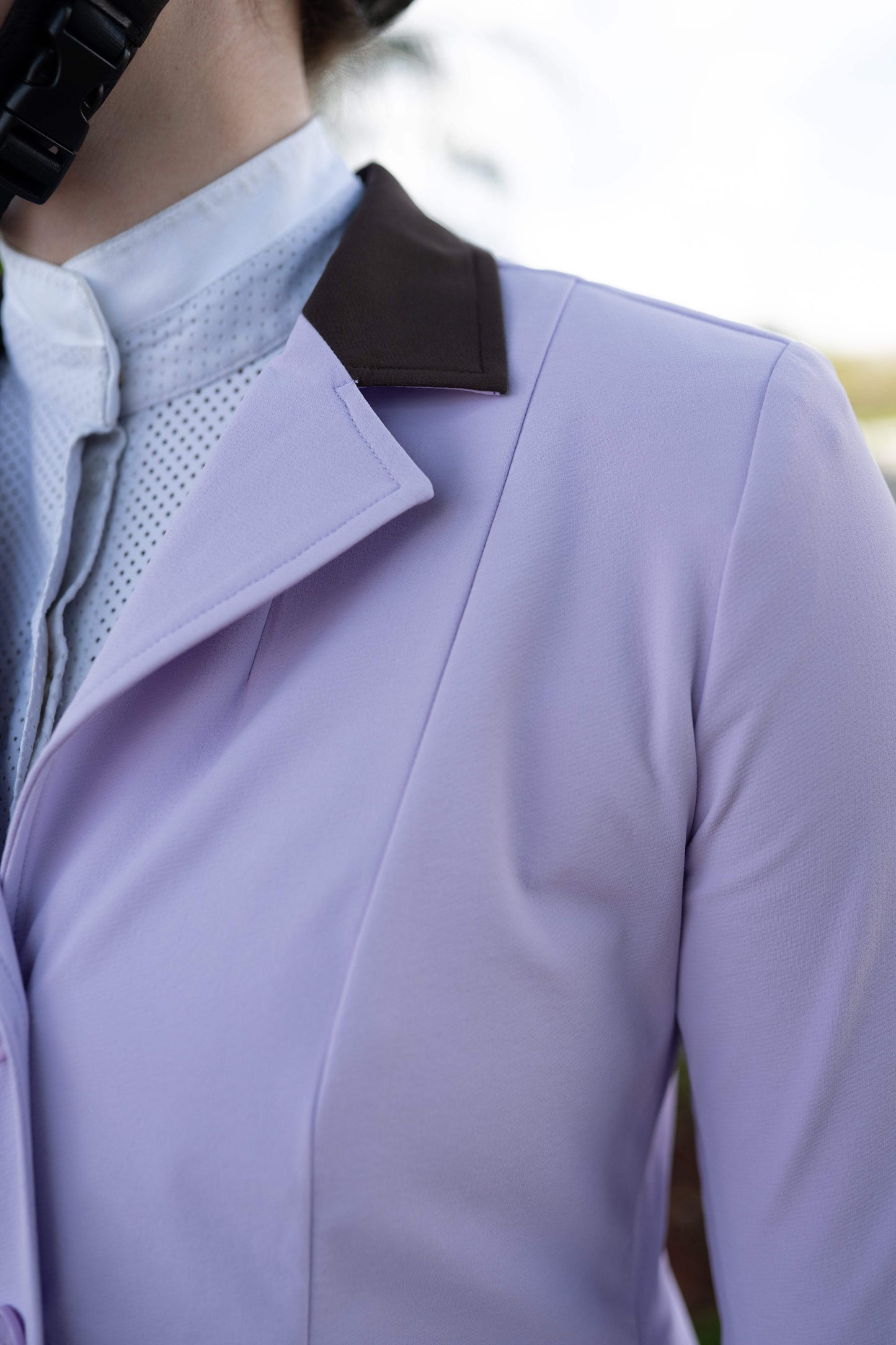Grand Prix Ladies EQJ 3 Button Show Coat, Lilac with Chocolate Collar - Huntley Equestrian - Flyclothing LLC