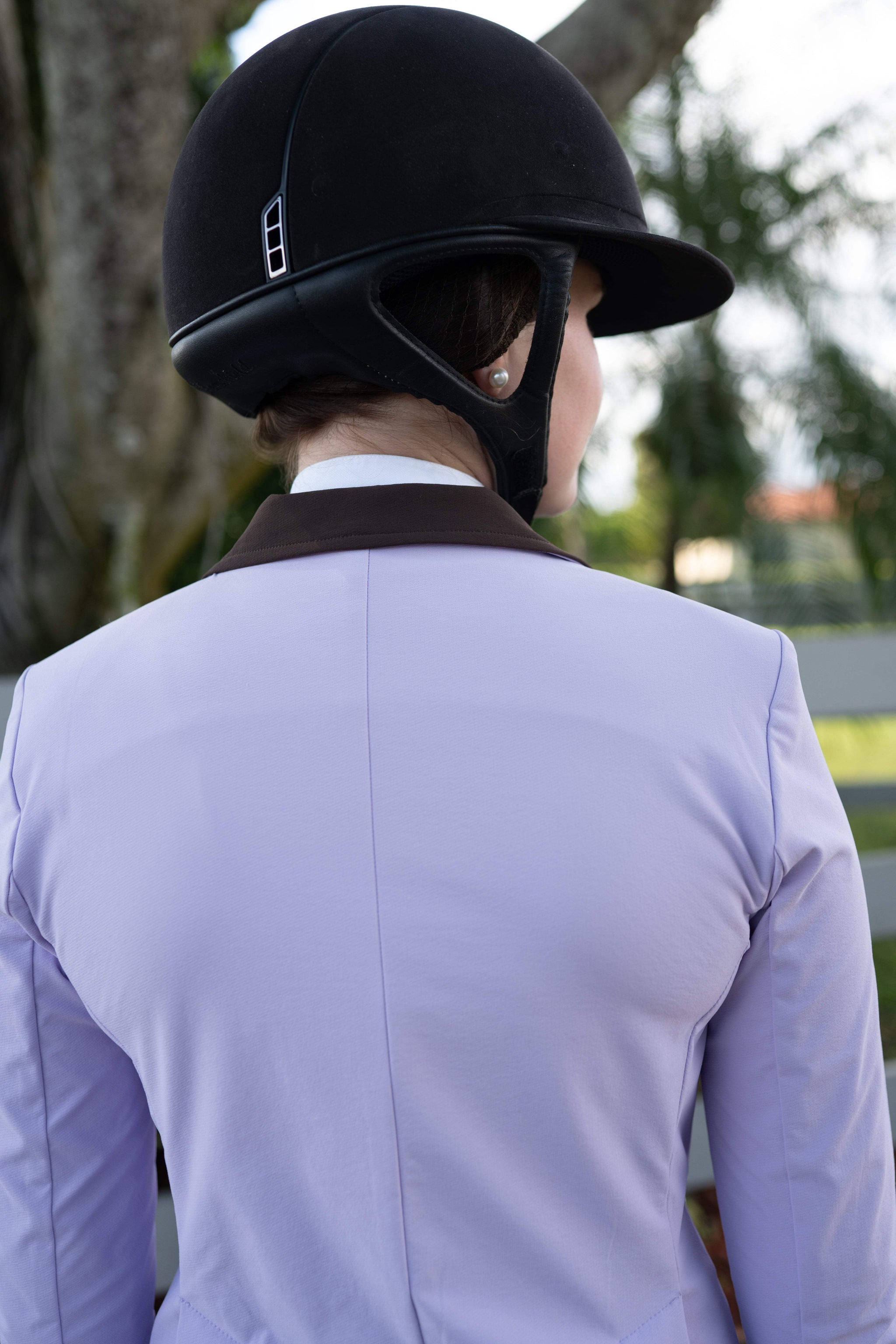 Grand Prix Ladies EQJ 3 Button Show Coat, Lilac with Chocolate Collar - Huntley Equestrian - Flyclothing LLC
