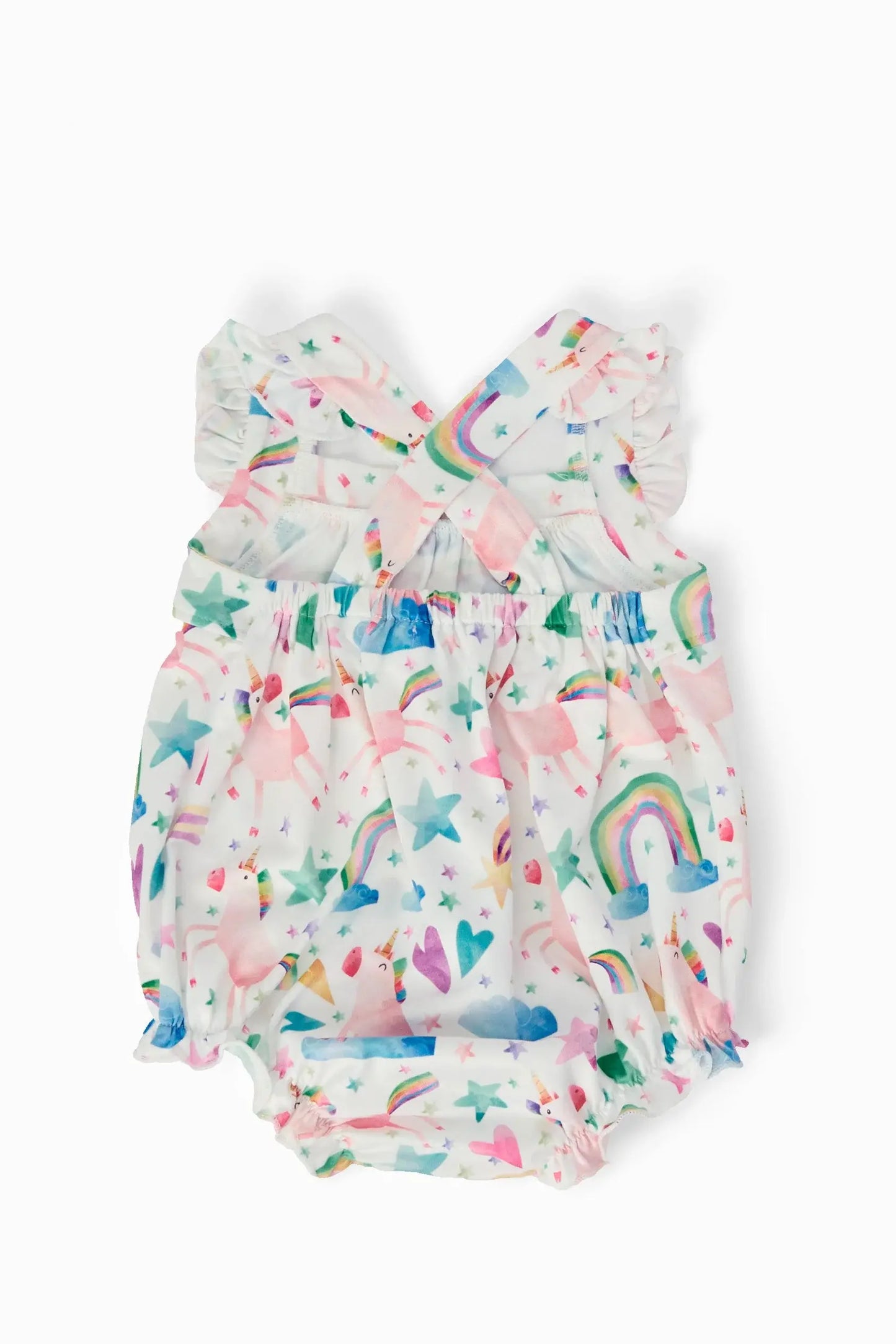 Unicorn Kisses Ruffle Cross Back Romper - Mila & Rose ® - Flyclothing LLC
