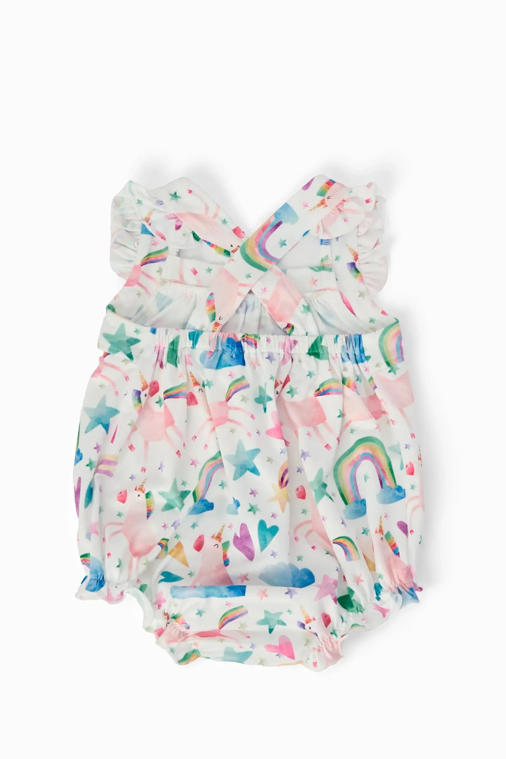 Unicorn Kisses Ruffle Cross Back Romper - Mila & Rose ® - Flyclothing LLC