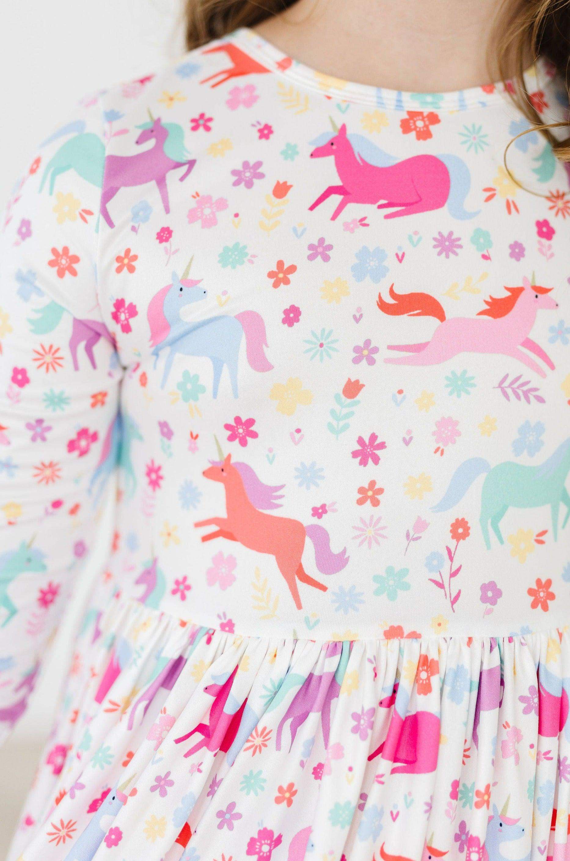 Unicorn Wish 3/4 Sleeve Pocket Twirl Dress - Mila & Rose ® - Flyclothing LLC